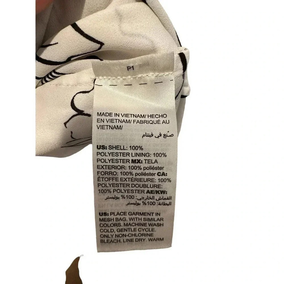 WHBM Women's White Floral Print Long Sleeve Mock Neck Blouse Size Medium - Picture 4 of 7